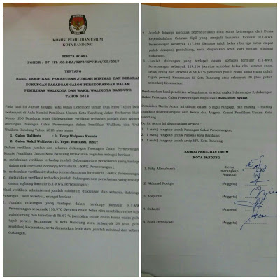 Pasangan Ir. Doni Mulyana Kurnia – Yayat Rustandi Lolos Verifikasi KPU Kota Bandung