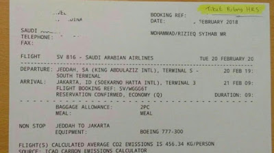 Beredar Foto e-Tiket Habib Rizieq Shihab Akan Pulang Tanggal 21 Bulan 2